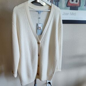 NWT ANTONIO MELANI Cream Ribbed 100% Cashmere Cardigan